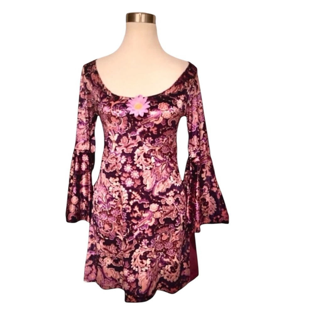 60’s Party Boho Dress with Trumpet Sleeves
